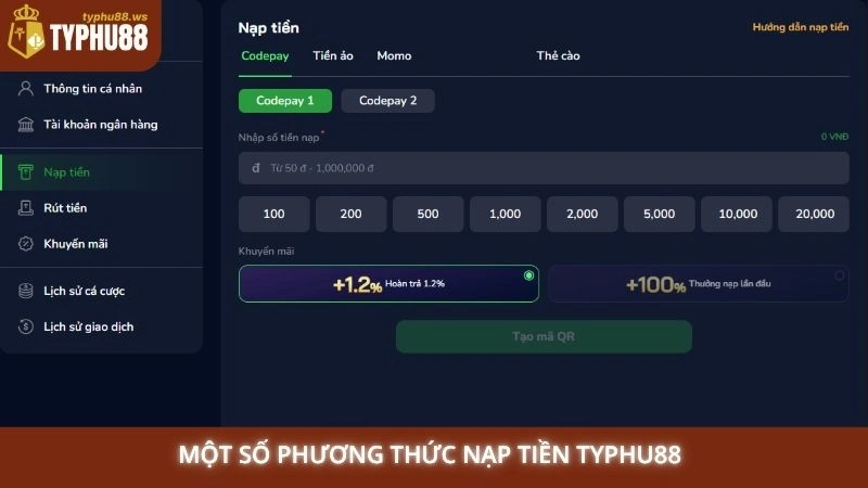 Một số phương thức nạp tiền Typhu88 