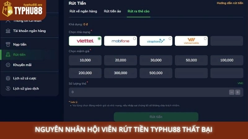 Nguyên nhân hội viên rút tiền Typhu88 thất bại